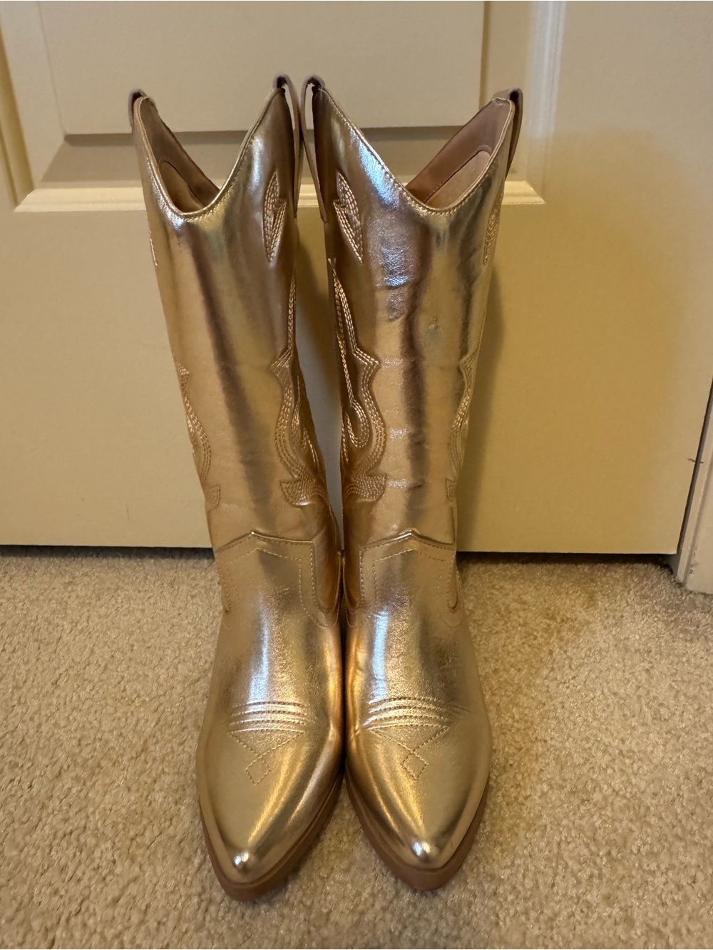 Soda Metallic Gold Western Knee-High Boots